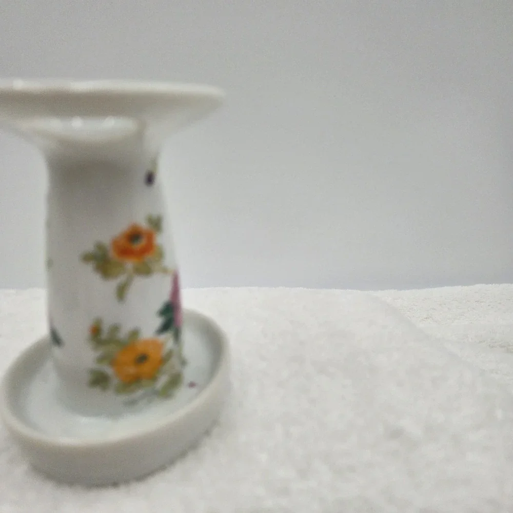 Takahashi Vintage Toothbrush Holder Japan White With Bright Multicolored Flowers